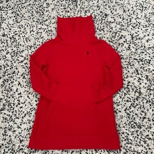 RED TURTLENECK POLO SWEATER.